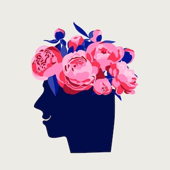 Concetto di salute mentale immagine astratta della testa con fiori all'interno