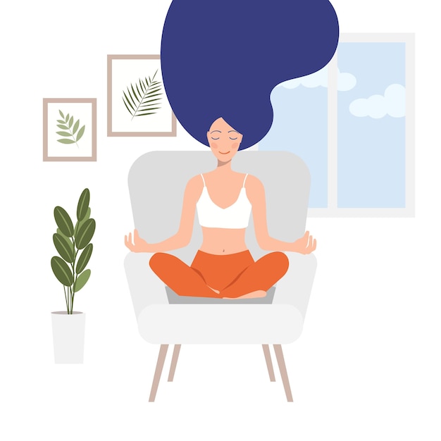 Mental health concept girl sits on a chair and meditates