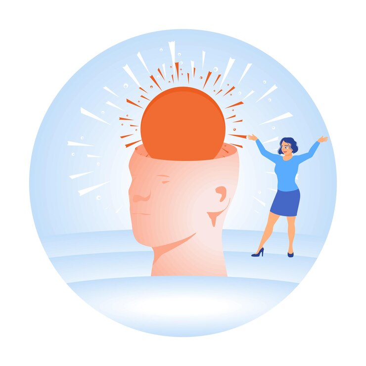 Vector mental health concept with a woman who thinks positively