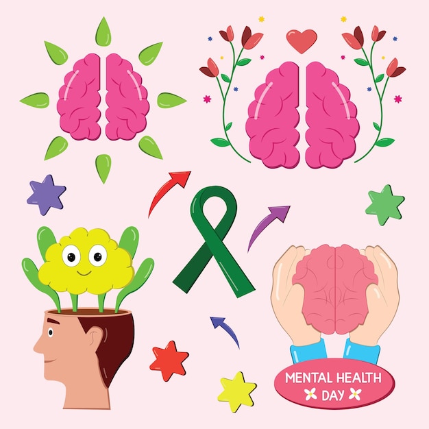 Mental health day illustrations sticker collections