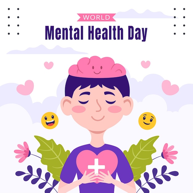 mental health day social media background flat cartoon hand drawn templates illustration