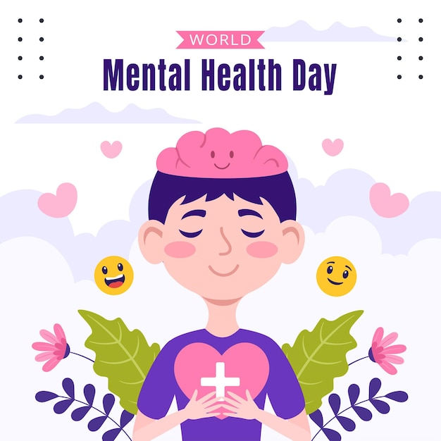 Mental Health Day Social Media Background Flat Cartoon Hand Drawn Templates Illustration