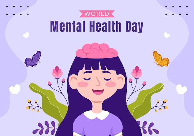 Mental Health Day Social Media Illustration Flat Cartoon Hand Drawn Templates Background