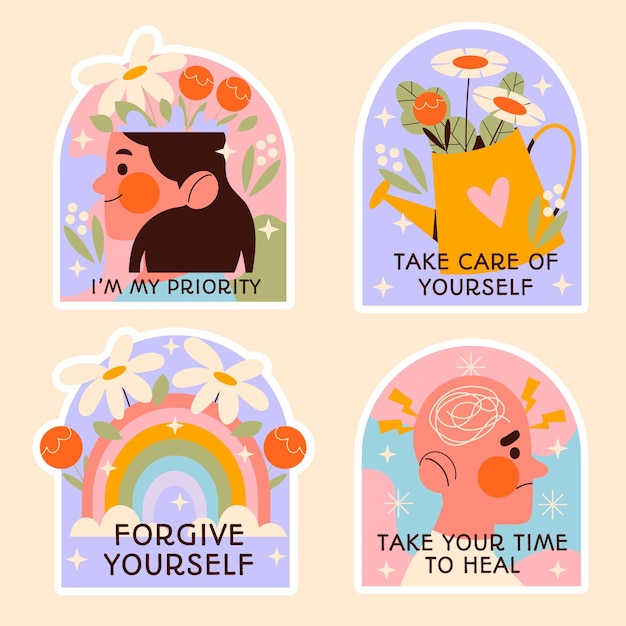 Mental health flat design illustration set