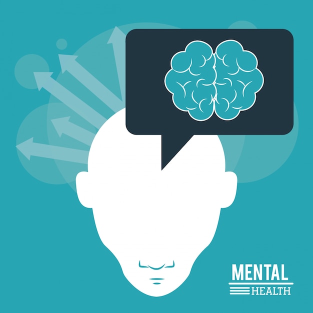 Mental health, human head with brain arrows thinking image
