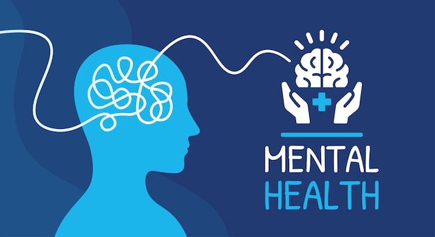 Mental health icon banner. Mind care symbol. Vector illustration.