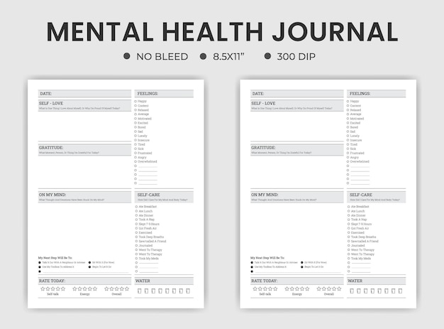 Mental health journal logbook planner template