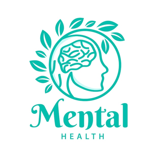 Mental Health logo with brain and green leaves Vector concept for hospital Human head Human brain anatomy