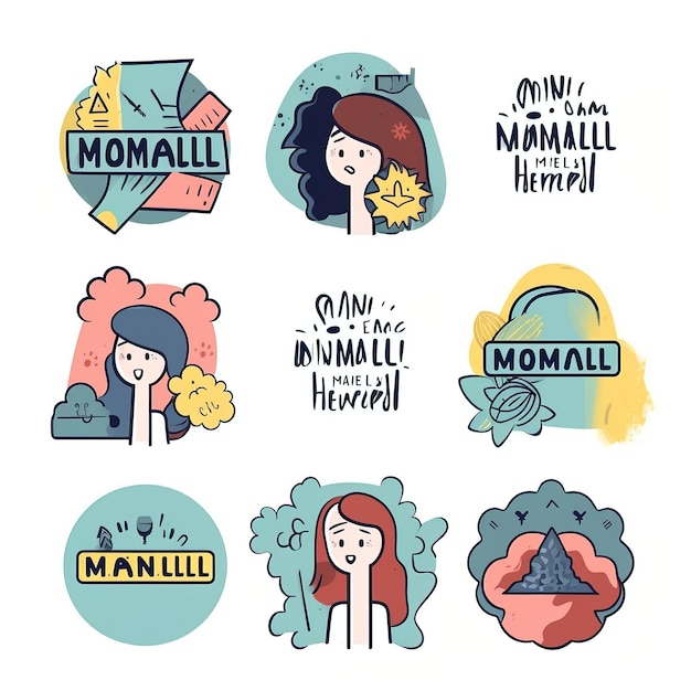 Vector mental health logos set funny confort