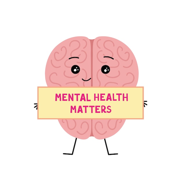 Vector mental health matters brain characters hand drawn illustration