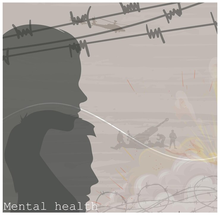 Vector mental health and post traumatic syndrome concept illustration