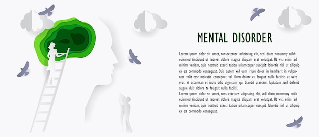 Mental health poster in paper style. business concept. vector illustration.