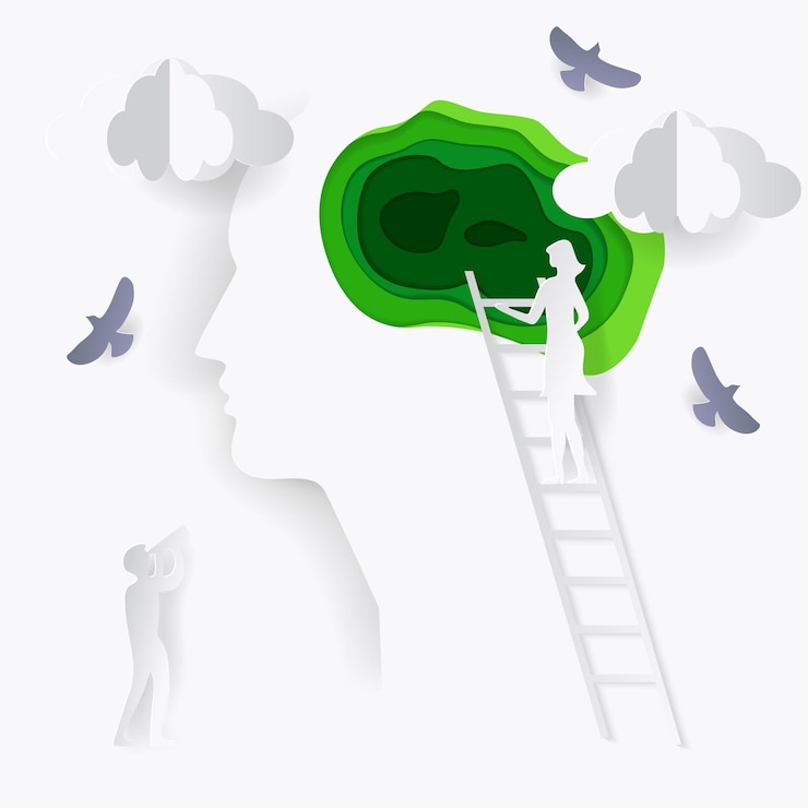 Vector mental health poster in paper style business concept vector illustration