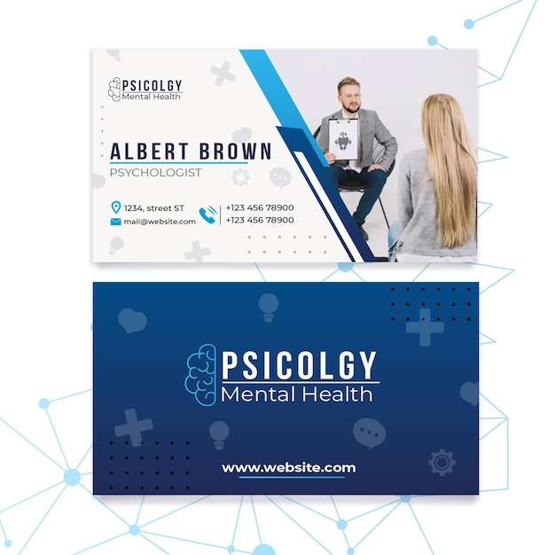 Mental health psychology consult horizontal business card template