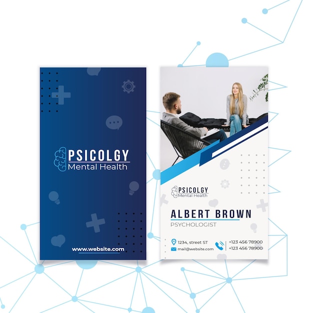 Mental health psychology consult vertical business card template