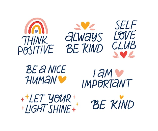 Mental health vector lettering quote set