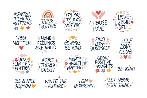 Mental health vector lettering quotes