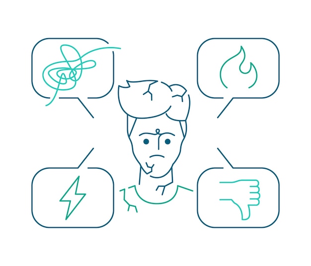 Вектор Иллюстрация концепции психического заболевания и депрессии. стиль линейного искусства. редактируемый векторный штрих.