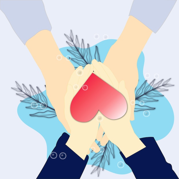 Mental illness ilustrasion hands give each other a heart