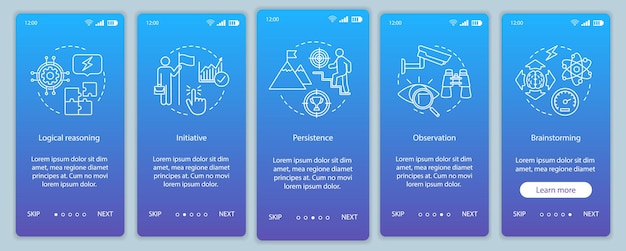 Mental skills onboarding mobile app page screen vector template