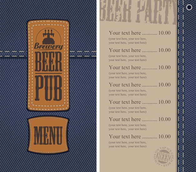 Vector menu for beer pub on denim