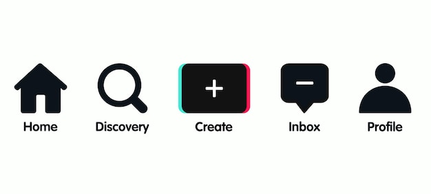 Menu button icon of social media. Home, discover, create, inbox, and profile. Vector illustration