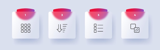 Menu buttons set icon Tiles circles settings website alignment square application sorting in ascending descending order app adjust Technology concept Glassmorphism style Vector line icon