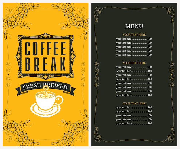 menu for cafe with cup of coffee
