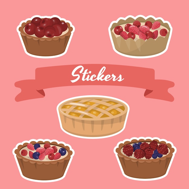 Vector menu cartoon stickers with set bakery products