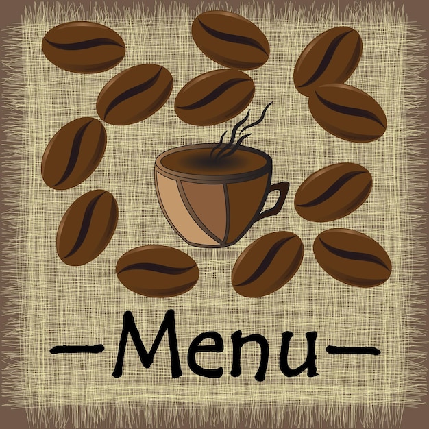 Menu coffee mug with coffee beans in vector eps.