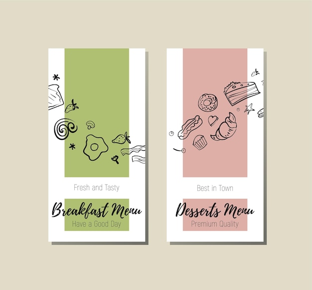 Menu covers set for cafe and restaurant.  Breakfast menu and dessert menu vertical banner.