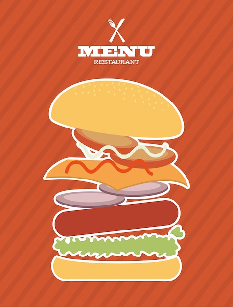 Vettore menu fast food design su sfondo lineare