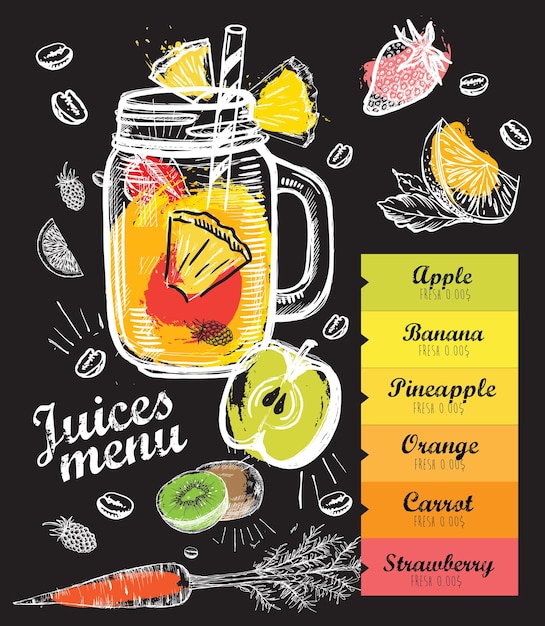 Menu succo stile disegnato a mano