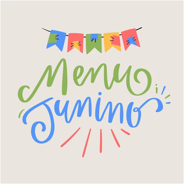 Menù junino. menu per festa tradizionale in portoghese brasiliano. scritte a mano moderne. vettore.