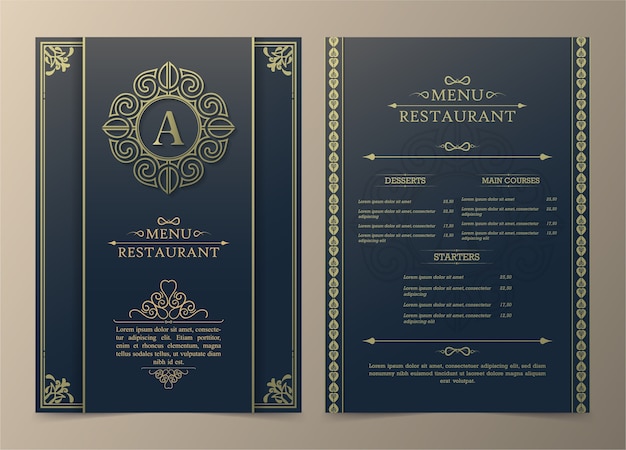 Vector menu layout with ornamental elements.