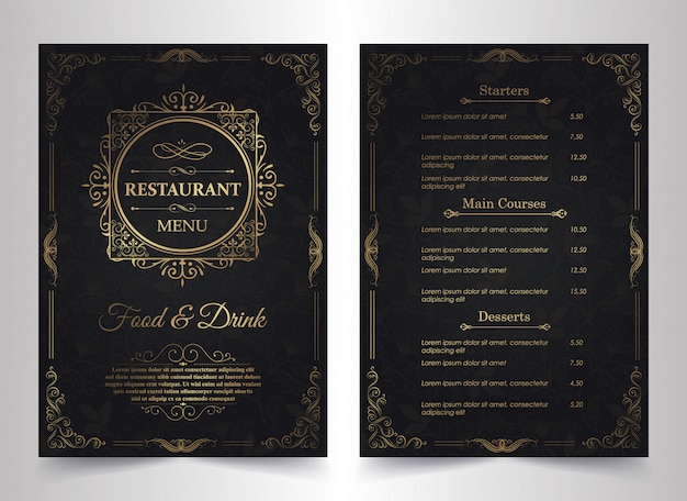 Vettore layout del menu con elementi ornamentali.
