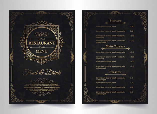 Menu layout with ornamental elements.