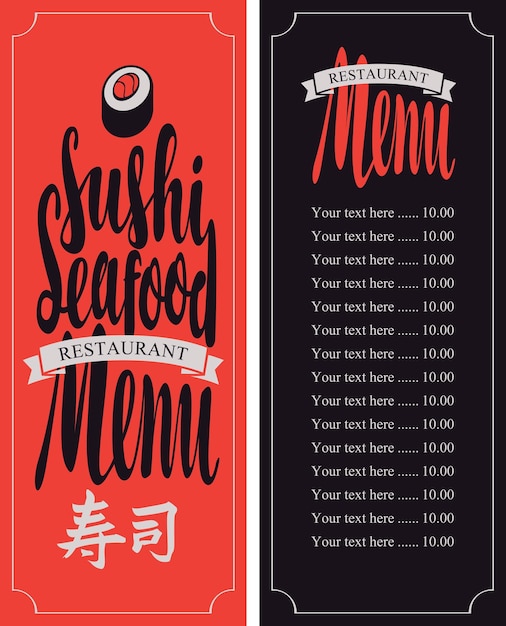 Menu met prijslijst voor de sushi