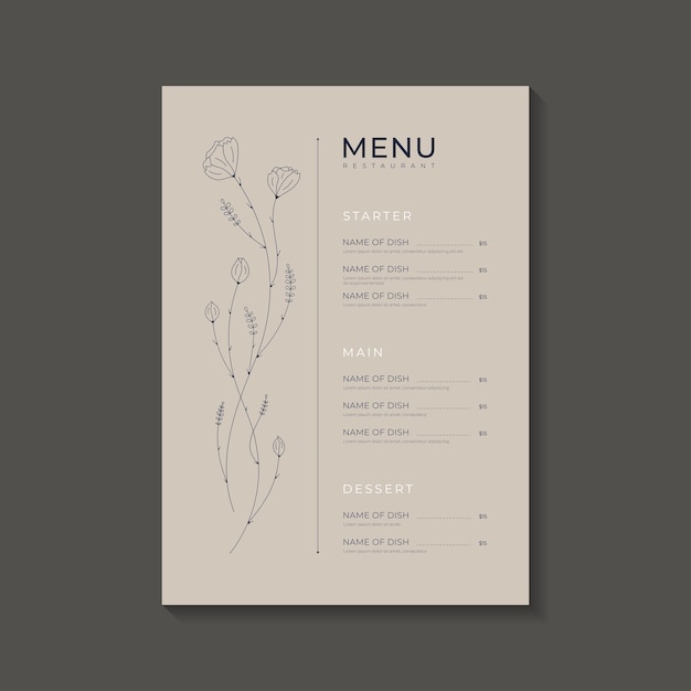 Vector menu in pastel colour