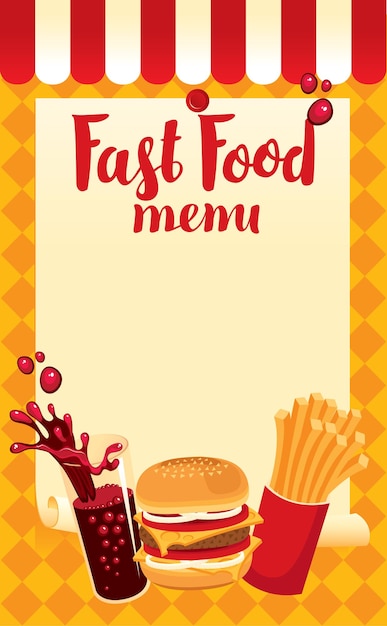 Menu price fast food with cola hamburger and fries