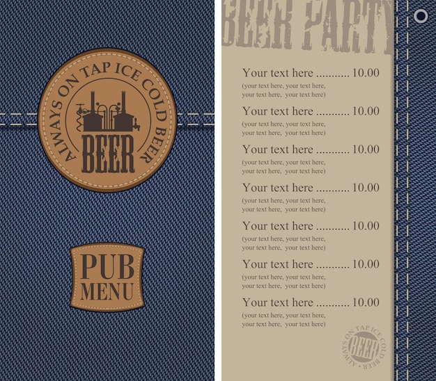 Menu for the pub on denim