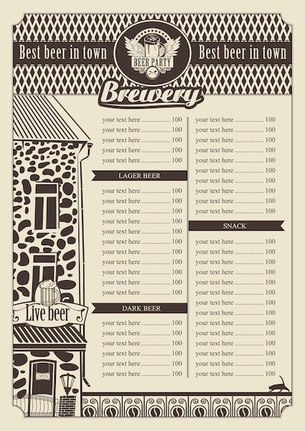 menu for pub in retro style