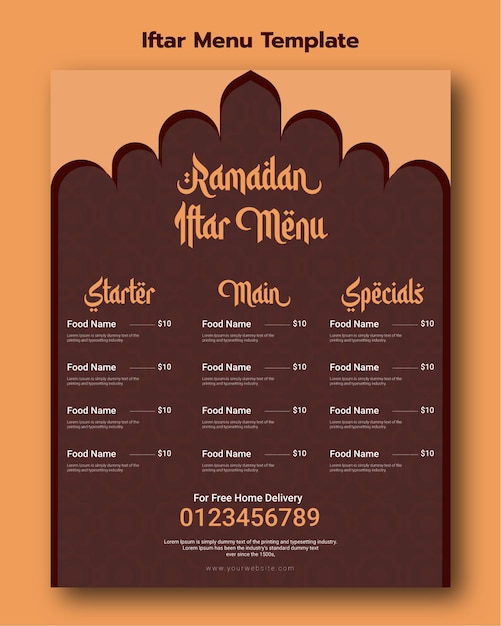 Vettore un menu per il ramadan iftar