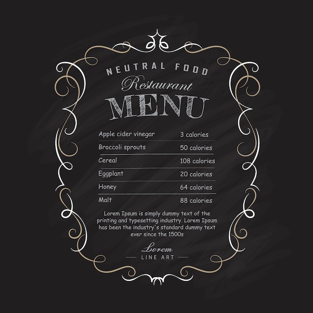 Vector menu restaurant blackboard hand drawn frame vintage flourishes illustration