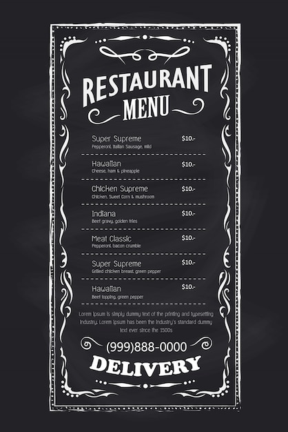 Vector menu restaurant blackboard vintage hand drawn