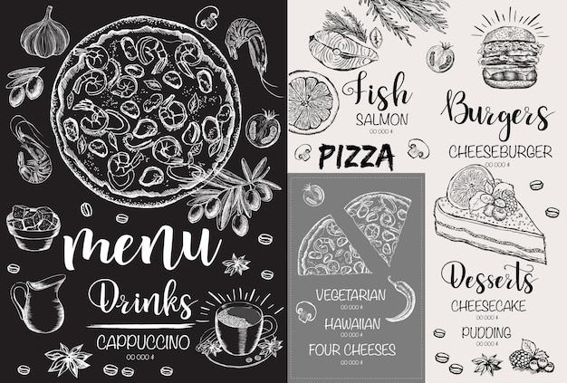 Menu ristorante brochure volantino con grafica disegnata a mano