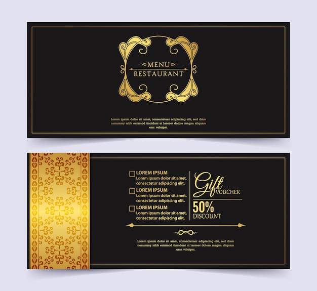 Menu restaurant luxury gift voucher design template