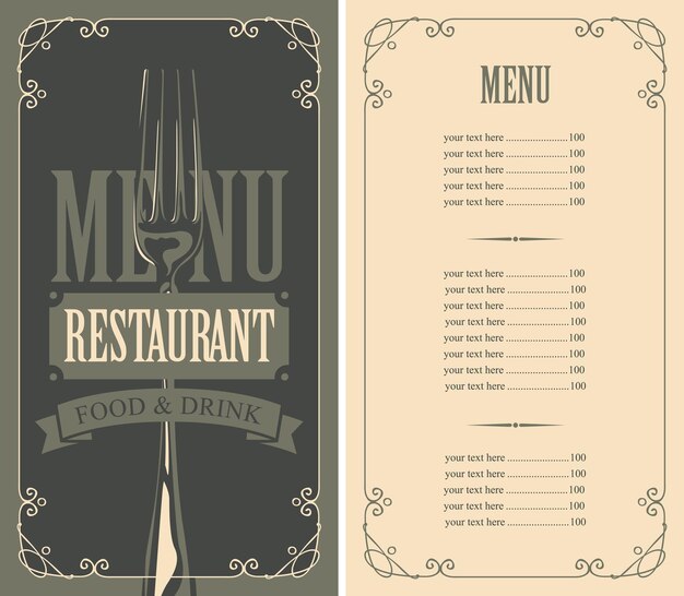 Menu for restaurant with fork