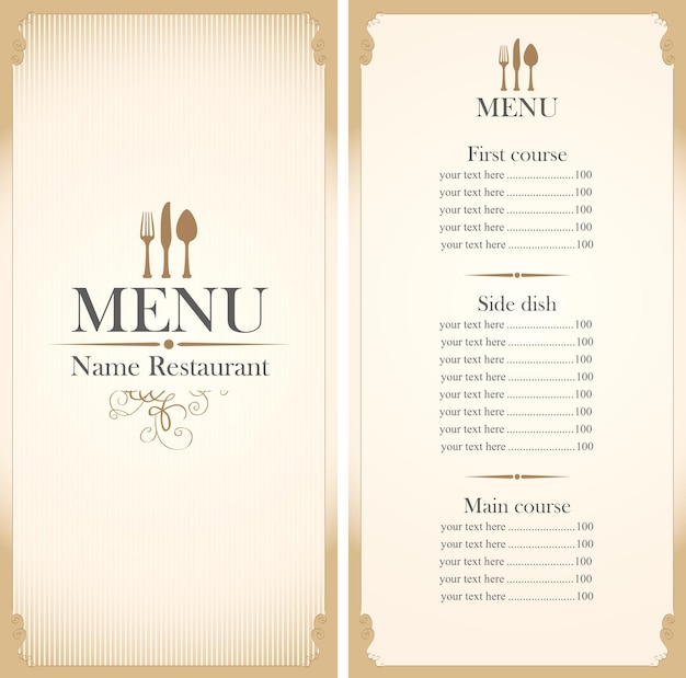 Vector menu for restaurant with price list in retro style
