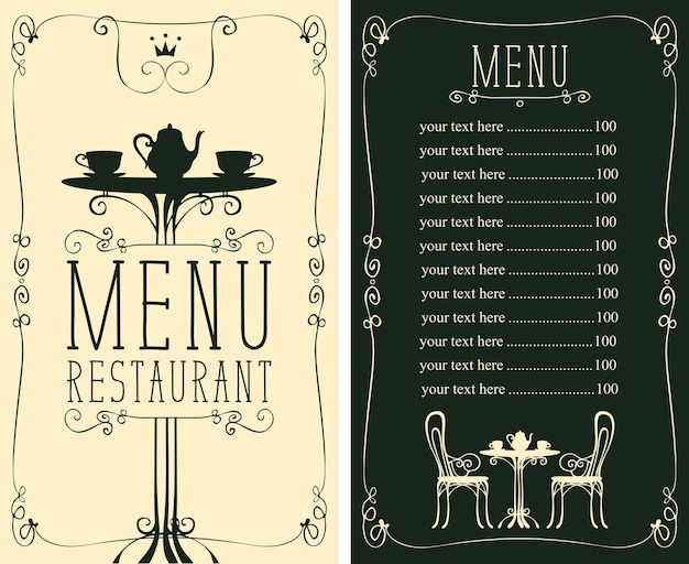 Vector menu for restaurant with prices